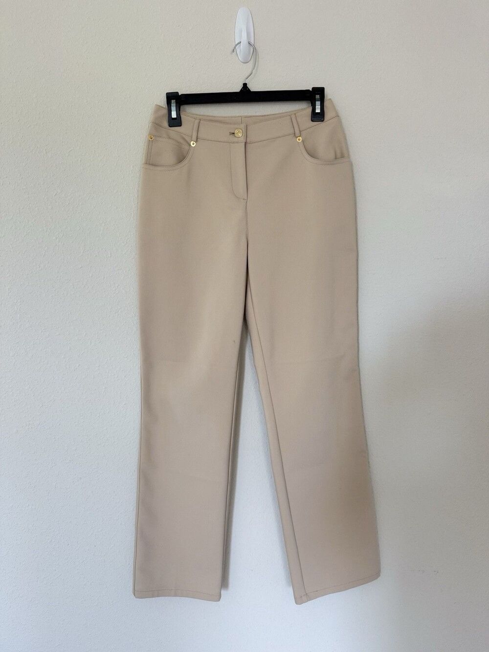 ST. JOHN Classic Straight Leg Pants Marie Rayon Stretch Trousers Khaki size 27